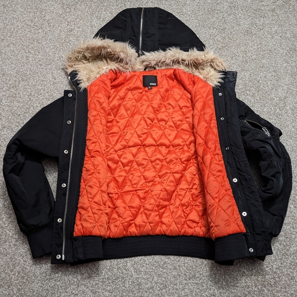 Wilfred Free quilted bomber winter jacket with fur lined hood black - Picture 8 of 16